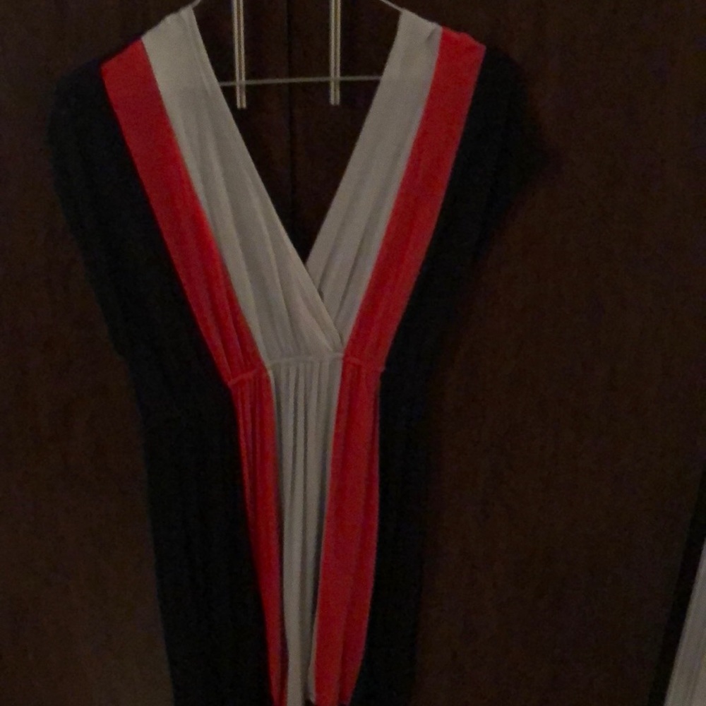 Grey, black and red bathing suit cover up